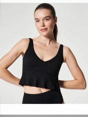 SPANXshape Swim Pique Flounce Peplum Swim Top Black